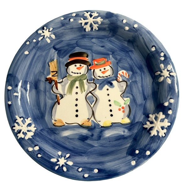 Snow Couple Hand Painted 10.5” Plate Table Tops Unlimited Embossed Edges - Picture 1 of 4